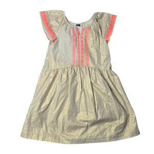 Tea Collection Gold Shimmer Embroidered Girl's Dress Size: 8